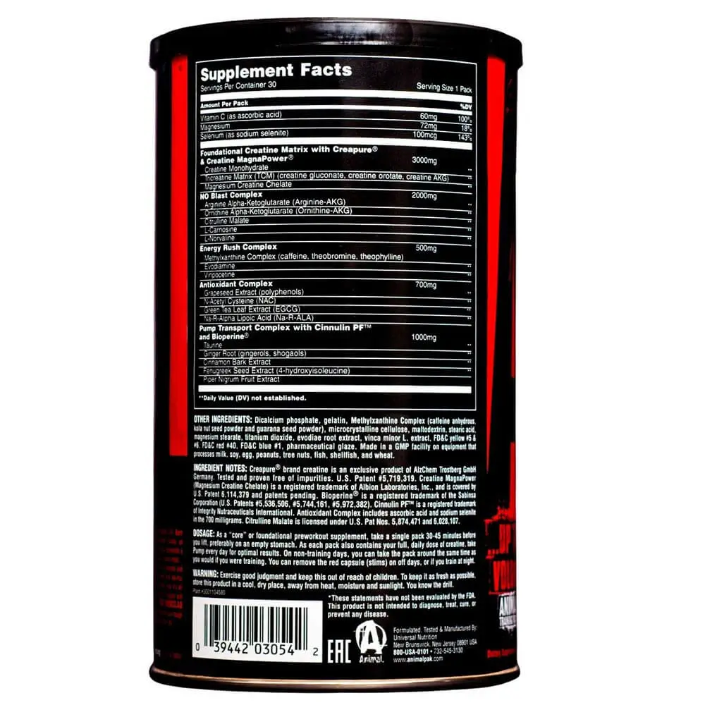Animal Pump Pre-Workout 30 Packs Facts