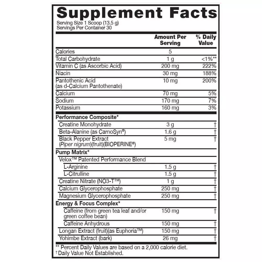 BSN EndoRush 30 Serving Facts