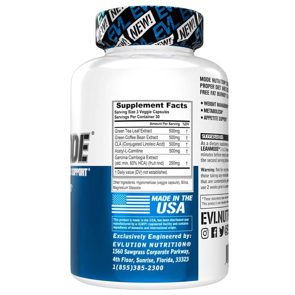 EVL Lean Mode Weight Loss Support 90 Capsules Facts