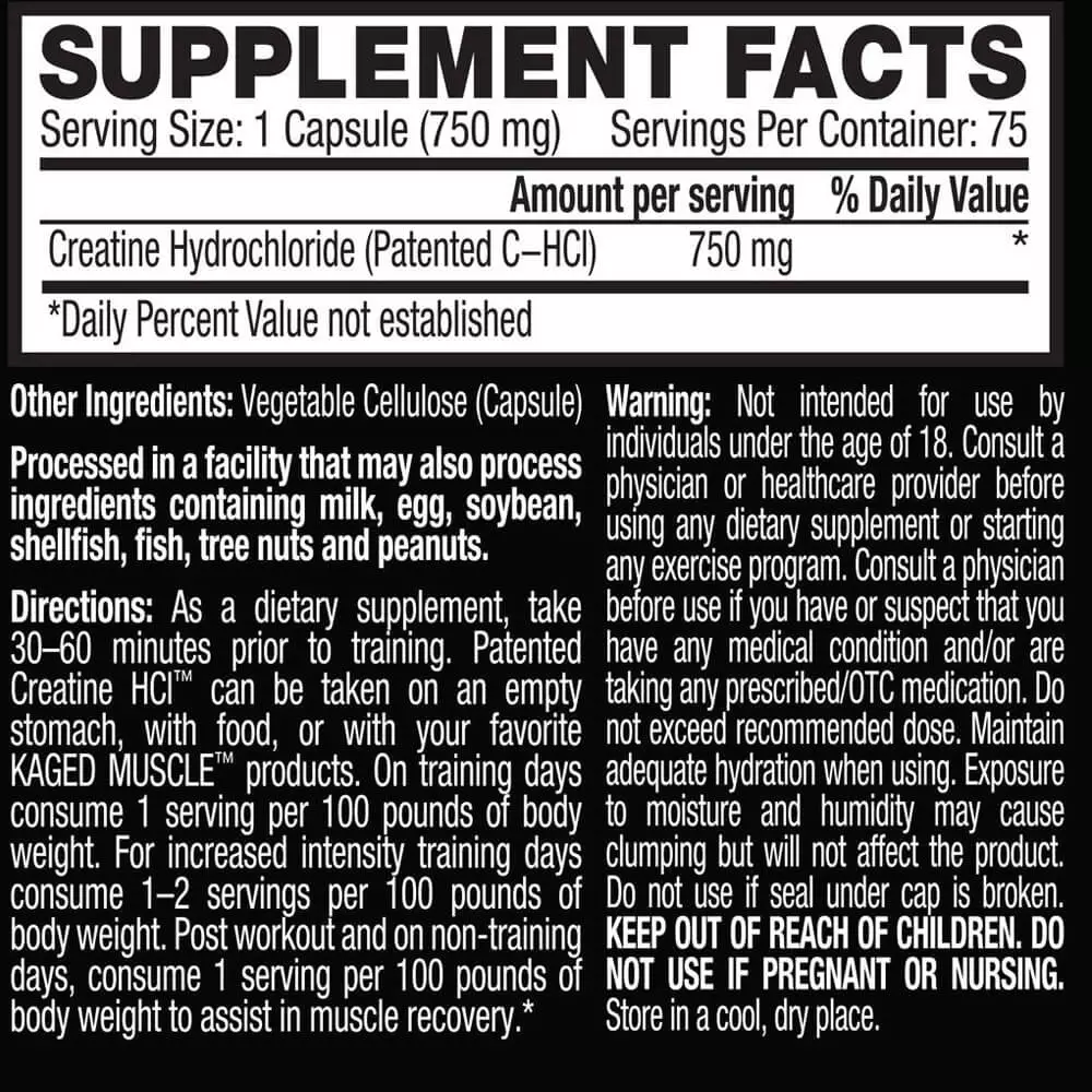 Kaged Muscle C-HCL Lemon Lime 76g Facts