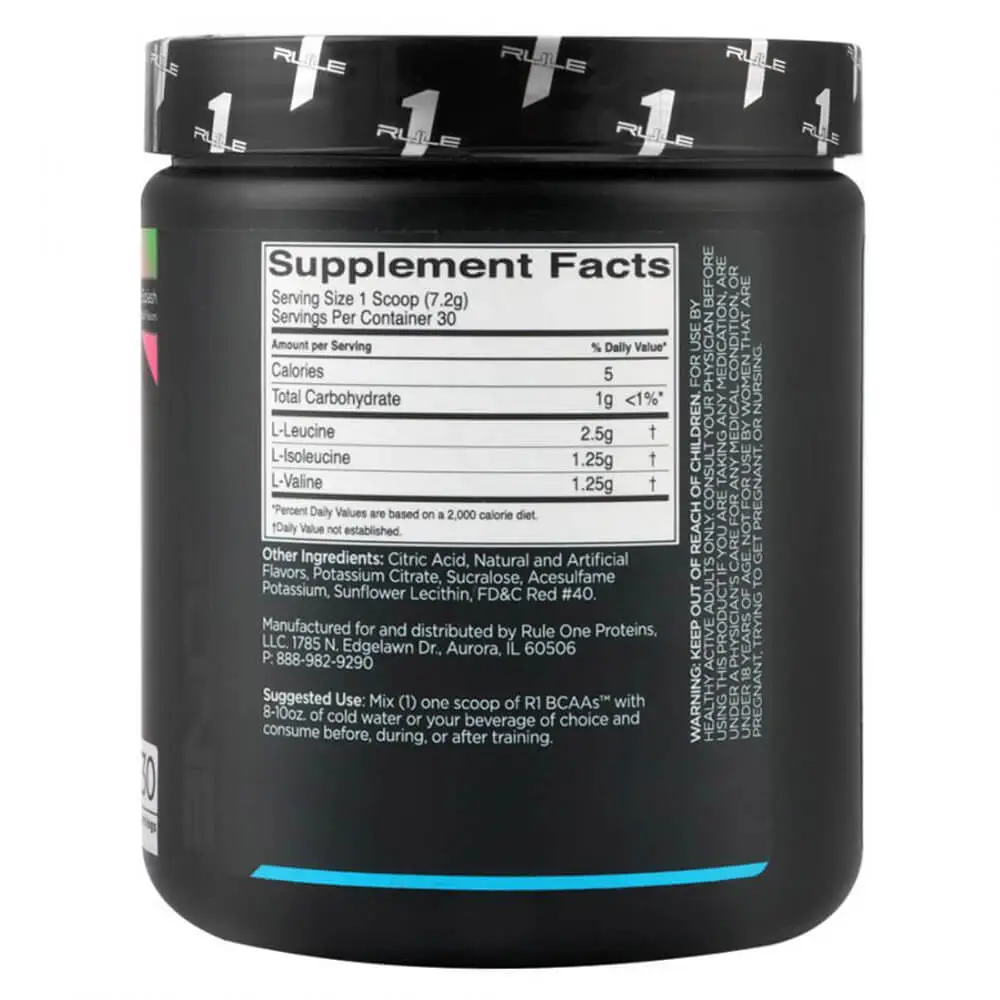 Rule1 5g BCAA Watermelon Splash 30 Servings 216g Facts