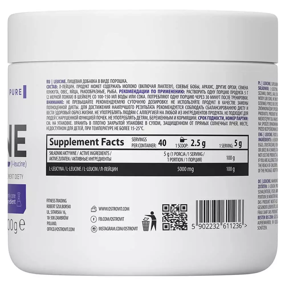 Ostrovit Leucine 40 Servings 200g Facts