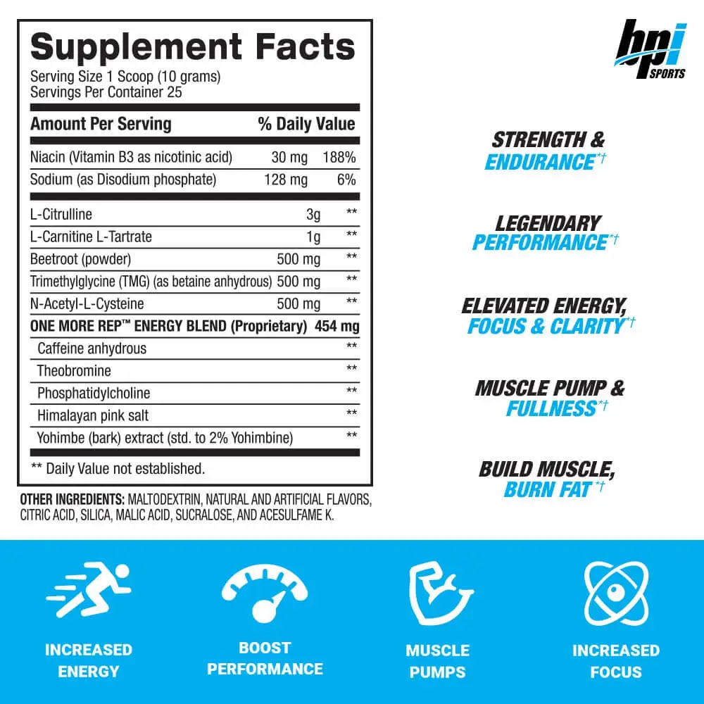 BPI One More Rep Fruit Punch 30 Servings Facts