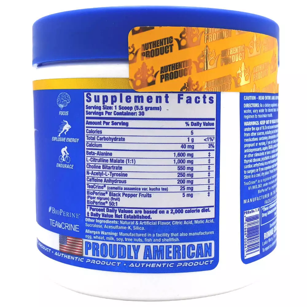 RC Pre XS Pre-Workout 30 Servings 162g Facts