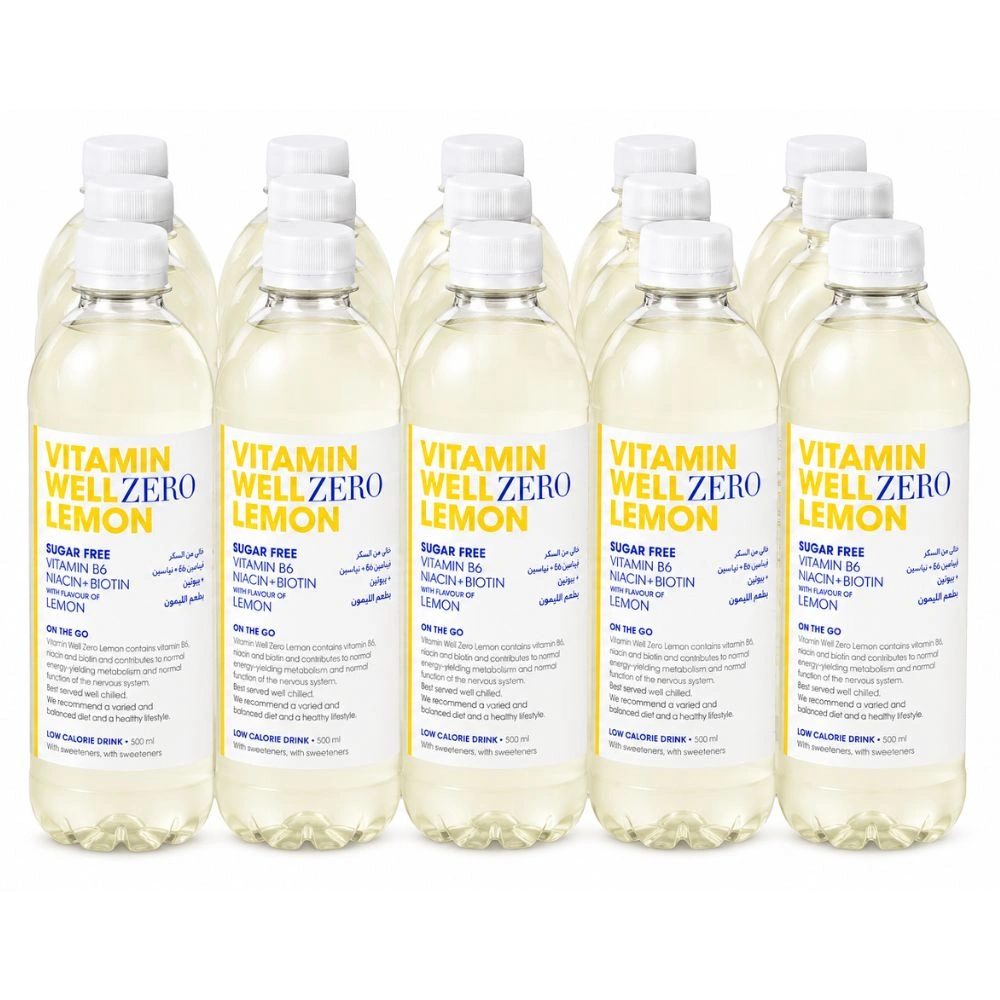 Vitamin Well Zero Lemon Drink 500ml- Vitamin B6, Niacin & Biotin Functional Beverage, (Pack of 12)